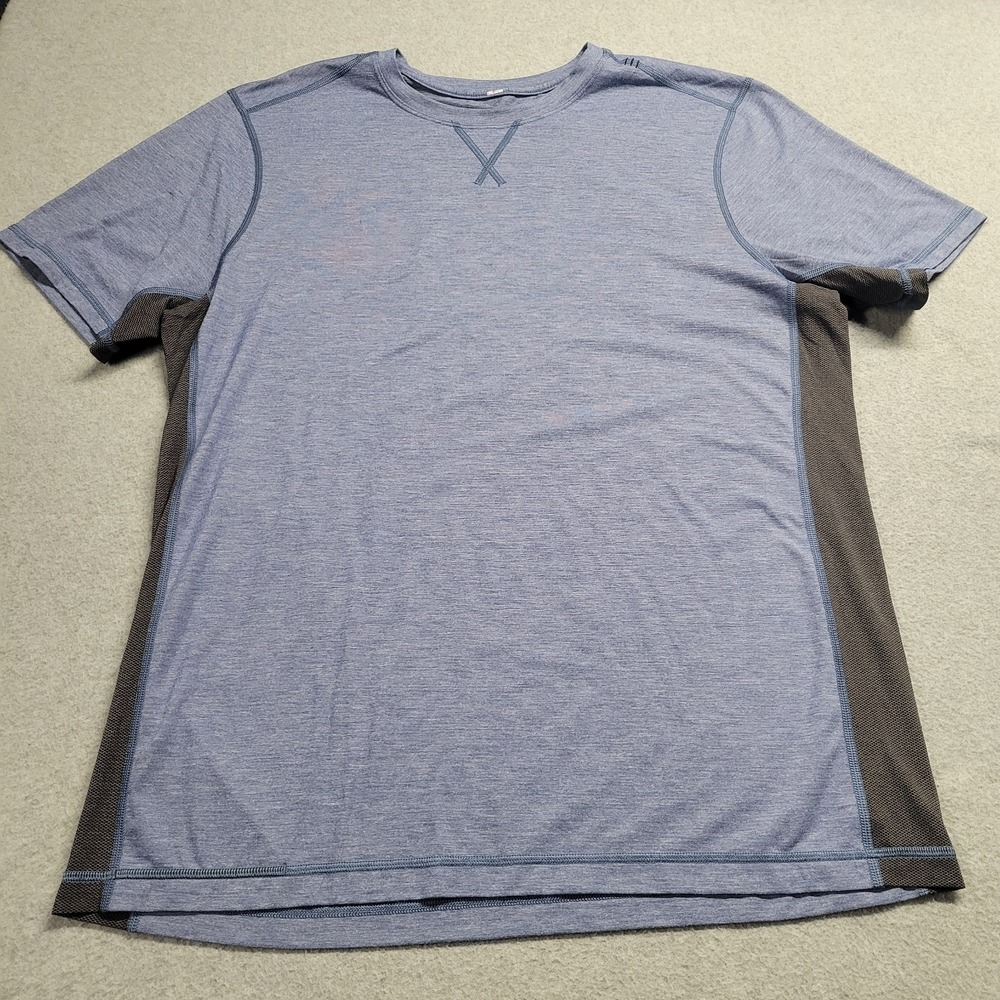 Lululemon Mens Metal Vent Tech Short Sleeve Shirt Blue Heathered Grey Mesh XL